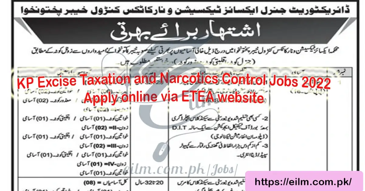 KP Excise Taxation and Narcotics Control Jobs 2022
