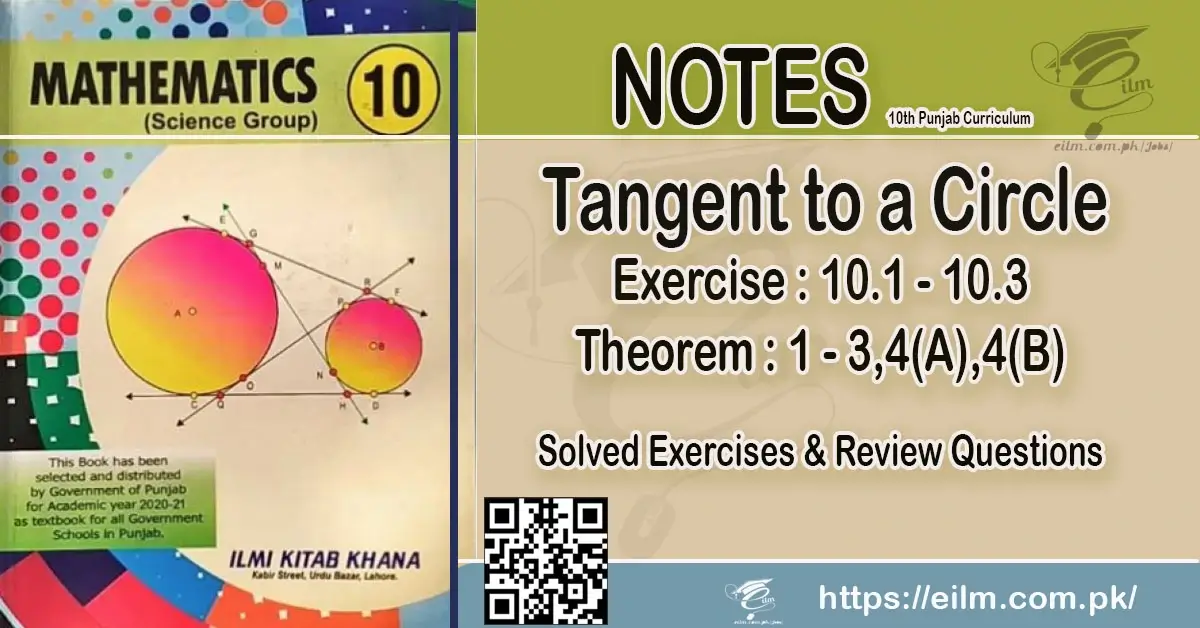 10 Mathematics Tangent to a Circle Notes Punjab Syllabus