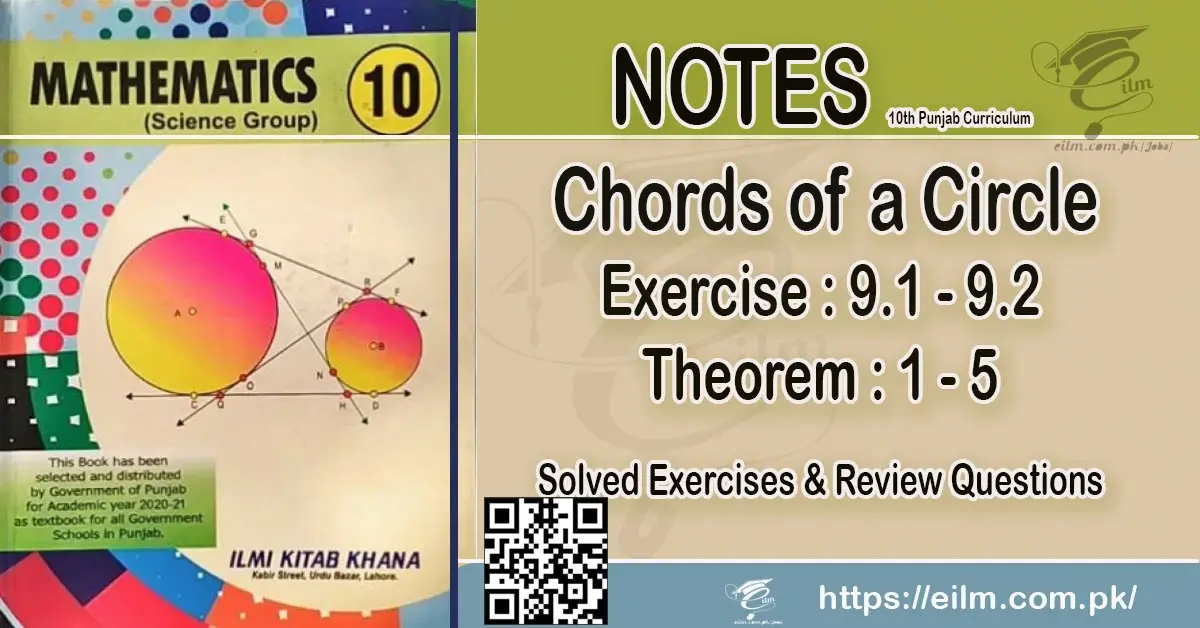 Mathematics Chords of a Circle Notes Punjab Syllabus