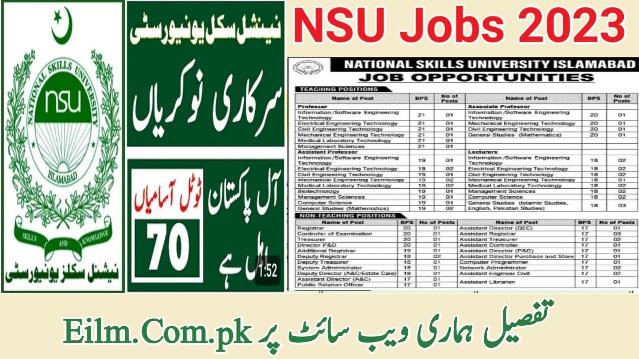 National Skill University NSU Jobs 2023