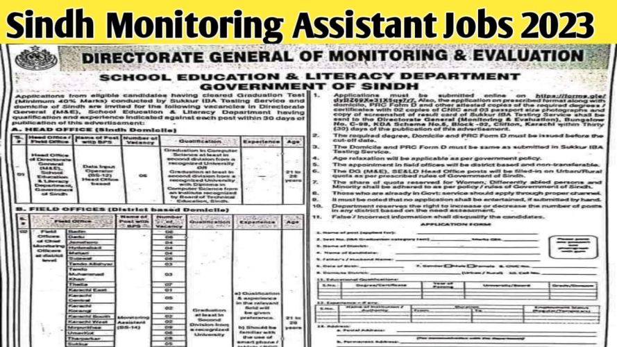 Directorate General Monitoring Evaluation Sindh Jobs 2023