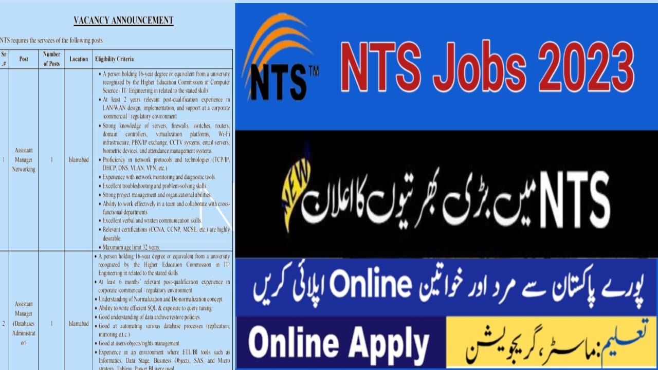 NTS Jobs 2023 Online Apply Via Www.Nts.Org.Pk