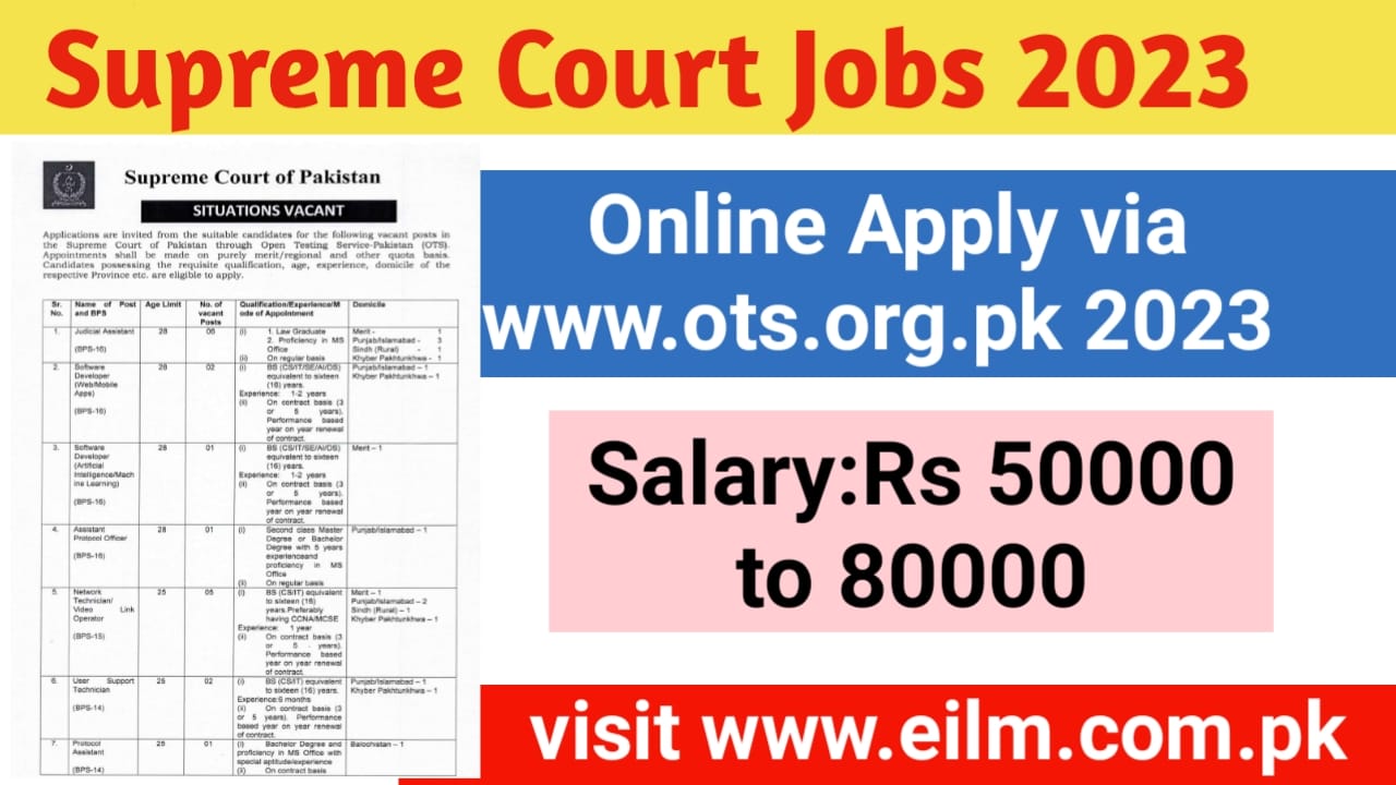 Supreme Court Of Pakistan Jobs 2023- Www.Ots.Org.Pk