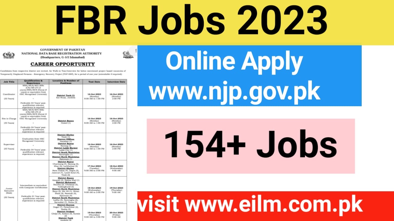 Federal Board Revenue FBR Jobs 2023- Apply Online www.njp.gov.pk