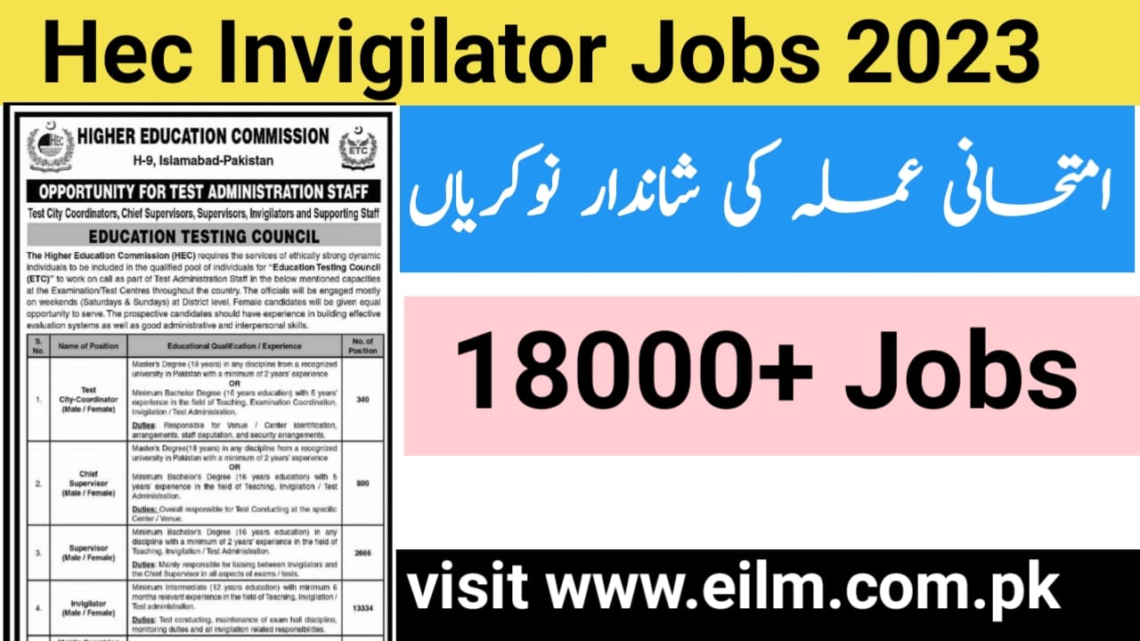 HEC 18000 ETC Invigilator Jobs 2023- Apply via www.etc.hec.gov.pk