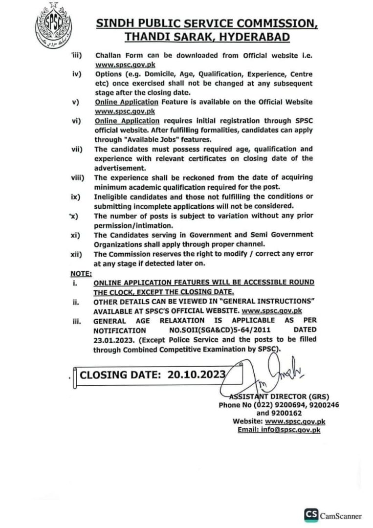 Sindh Public Service Commission SPSC Adv No 08/2023 Jobs Advertisement