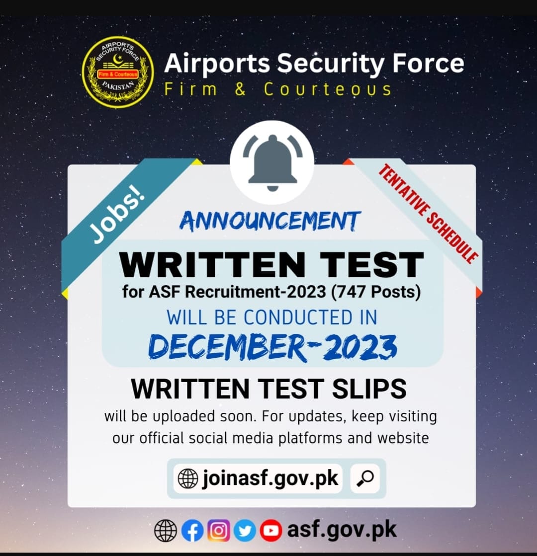 ASF WRitten Test Roll No Slip www,join.asf.gov.pk