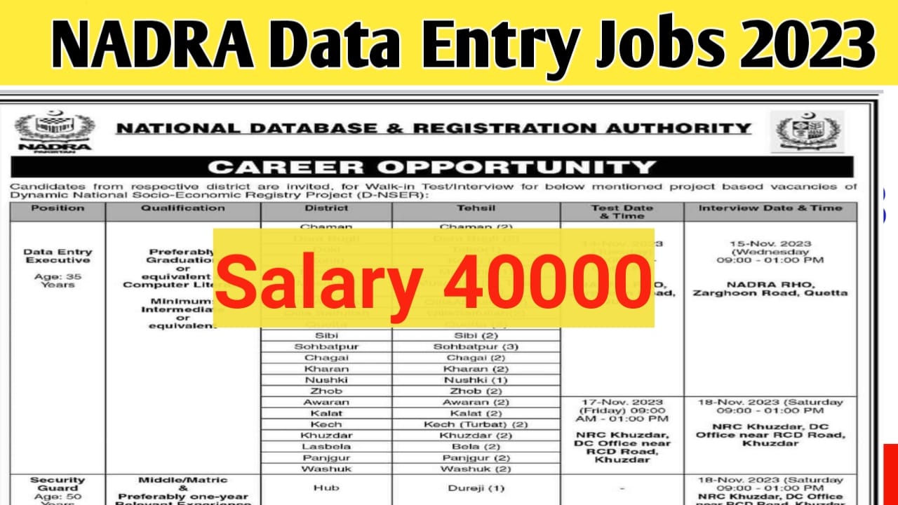 NADRA Data Entry Executive Jobs 2023