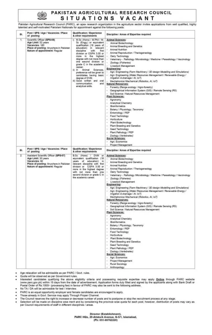 pakisan agriculture scientific officer jobs 2024